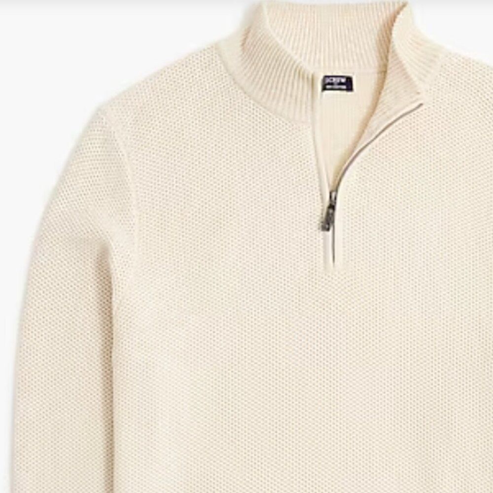 J. Crew Factory ca561 Cotton honeycomb knit half-zip in natural NWT size medium - Picture 4 of 10